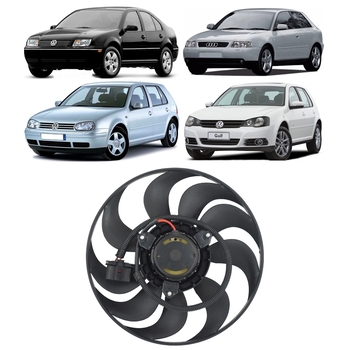 ELETROVENTILADOR VENTOINHA MENOR AUDI A3 1999 A 2006 VOLKSWAGEN GOLF BORA 1999 A 2013 POLO 2003 A 2006 3 FIOS 9 PAS MOTOR 75MM BAUEN