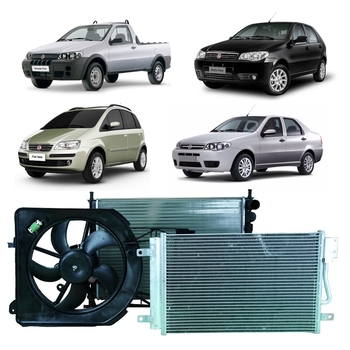 KIT RADIADOR CONDENSADOR VENTOINHA FIAT PALIO SIENA STRADA IDEA 2002 A 2011 FIRE COM AR SISTEMA VALEO ORIGINAL