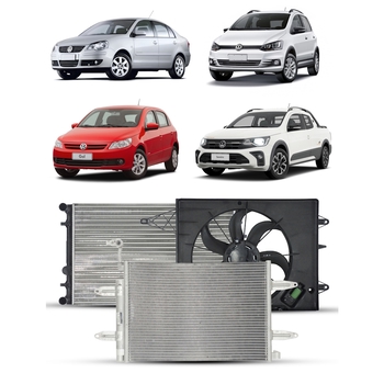 KIT RADIADOR CONDENSADOR VENTOINHA VOLKSWAGEN GOL FOX VOYAGE SAVEIRO 1.0 1.6 G5 G6 G7 G8 COM AR DENSO