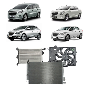 KIT RADIADOR CONDENSADOR VENTOINHA CHEVROLET COBALT ONIX PRISMA 2012 A 2016 SPIN 2012 A 2019 1.0 1.4 1.8 MANUAL DENSO