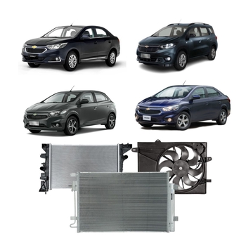 KIT RADIADOR CONDENSADOR VENTOINHA CHEVROLET ONIX PRISMA COBALT 2017 A 2019 JOY SPIN 2019 A 2024 MANUAL 1.0 1.4 1.8 DENSO